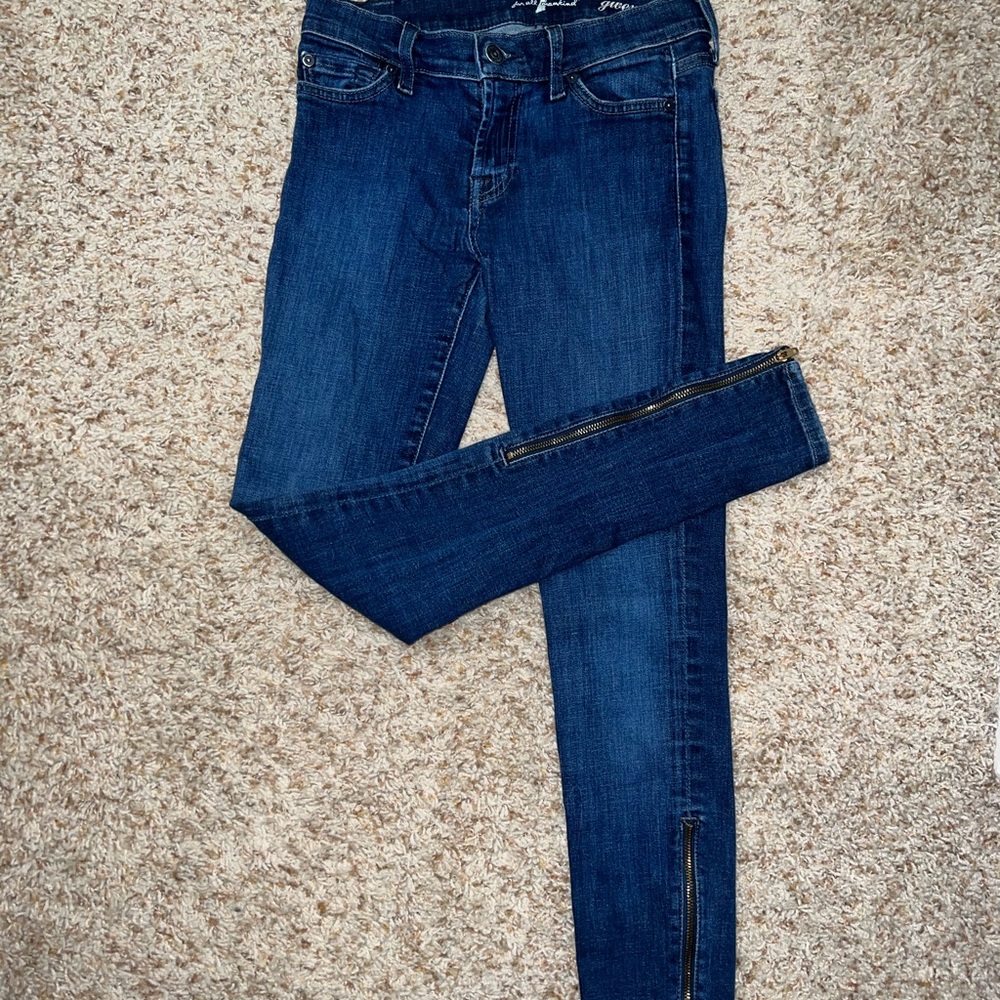 7 For All Mankind Gwenevere Dark Wash Denim Skinny Ankle Zip Jeans 25 $198